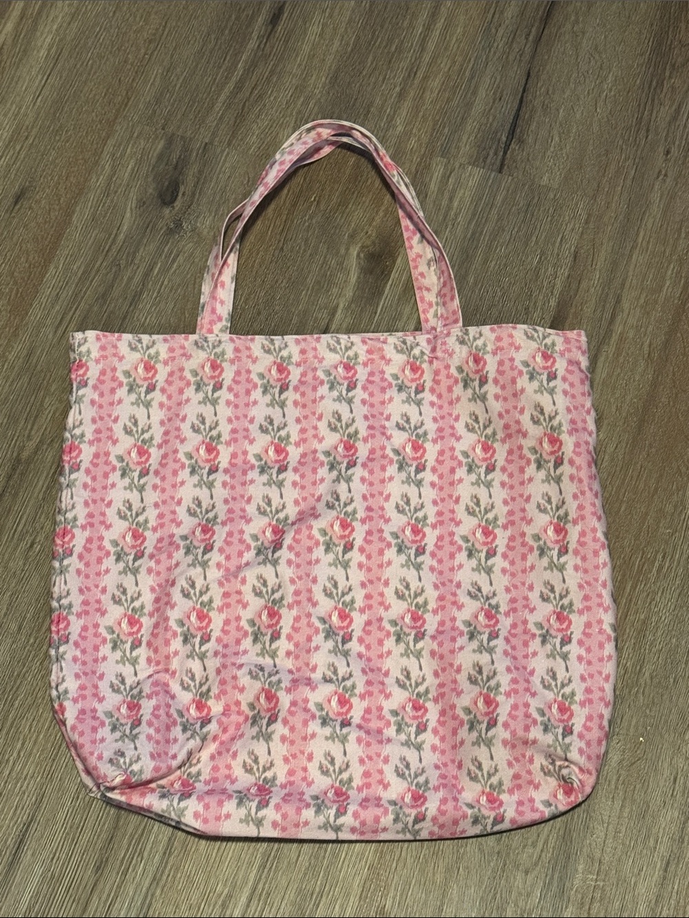 Love Shack Fancy Pink Floral Canvas Tote Bag with Rose Pattern - Picture 4 of 5